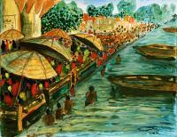 E Ramki - Bathing Ghats On The Ganges - Water Color On Handmade Paper